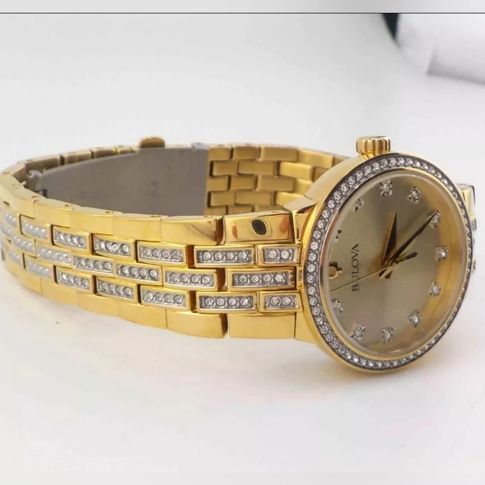 ***BRAND NEW*** Bulova Womens Crystal Accent Gold Tone Stainless Steel - Picture 6 of 9